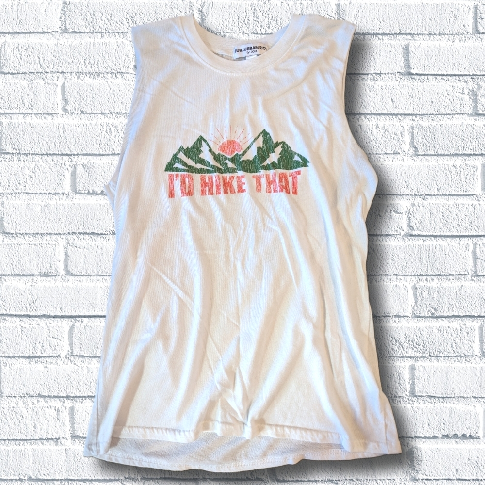 I'd Hike That White Tank Top sz S